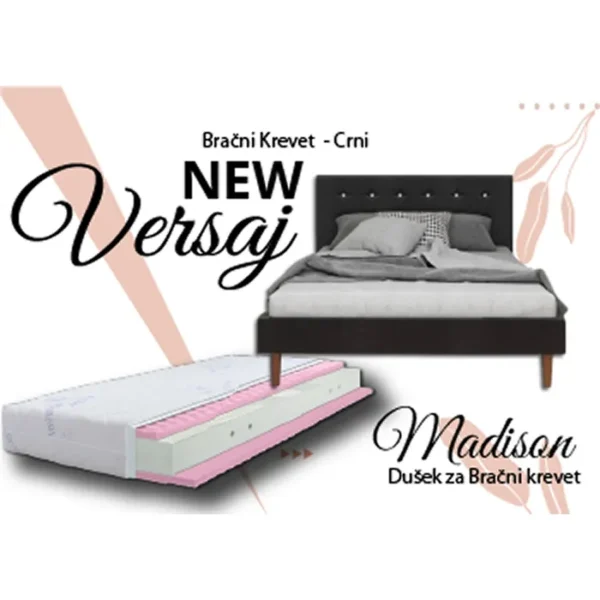 Versaj Bračni Krevet 216X164X108 cm - Crni + Madison Dušek za Bračni krevet 160x200 cm