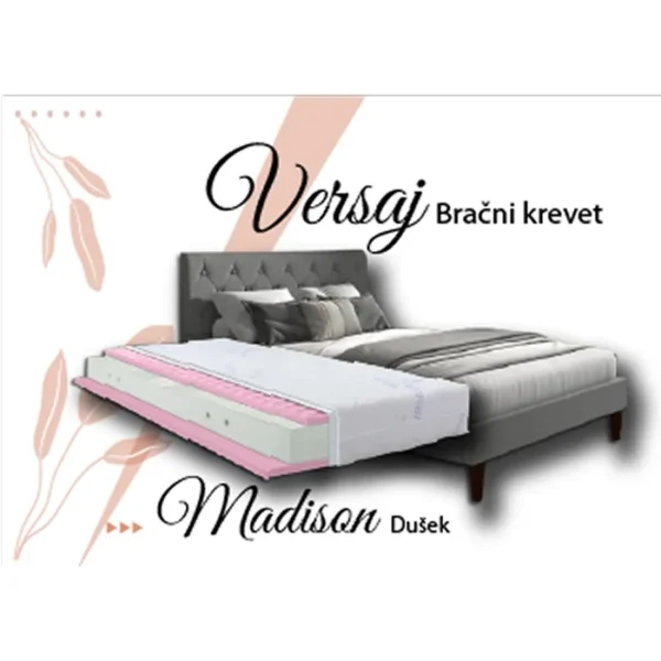 Versaj Bračni Krevet 216X164X108 cm - Sivi + Madison Dušek za Bračni krevet 160x200 cm