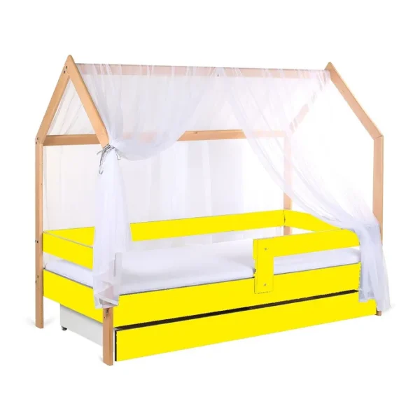 Krevet Kucica Sa Fiokom I Dušekom160X80 Domek Zuta (Bukva)