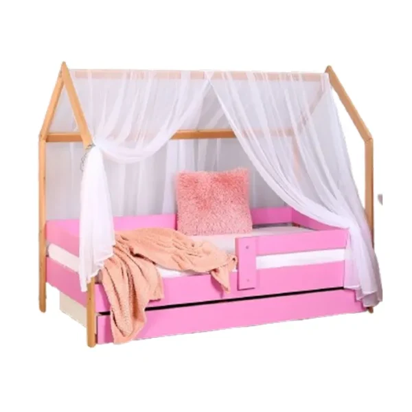 Krevet Kucica Sa Fiokom I Dušekom(9Cm) 180X80 Domek Roze (Bukva)