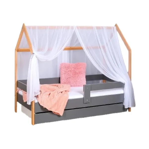 Krevet Kucica Sa Fiokom I Dušekom(9Cm) 180X80 Domek Sivi (Bukva)