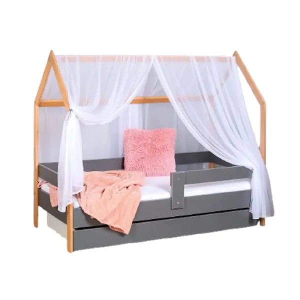 Krevet Kucica Sa Fiokom I Dušekom160X80 Domek Sivi (Bukva)